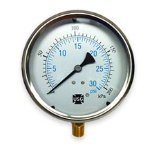 Picture of Ametek/US Gauge 173183A - 4.0" 1555 Series Liquid Fillable Gauge, 1/2" NPT Lower Mount, 30 psi