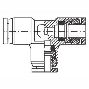 Picture of Numatics INB110-102-000 1/2" x 1/2" x 1/2", Tube x Tube x Tube, 265 PSI, Nickel-Plated, Brass, Union, Pneumatic Tee with Brass Release Ring