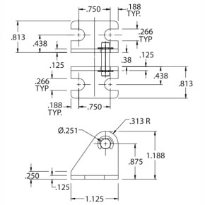 Picture of Numatics M129003 1.125" x 0.813" x 1.188", Pivot, Cylinder Mounting Bracket