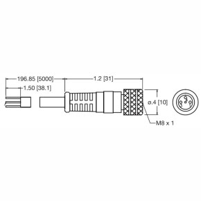 Picture of Numatics PXCST 5 M L, Polyurethane, Straight, Cylinder Quick Disconnect Cable