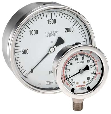 Picture of Noshok 15-401-100-psi 1/8" NPT, 0 to 100 PSI, 316 Stainless Steel Bottom Connection, 1-1/2" White Aluminum Dial, 304 Stainless Steel Case, Single Scale, Differential, Pressure Gauge