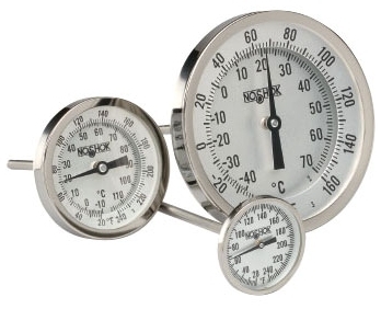 Picture of Noshok 20-110-120-0/600-F/C 1/4" NPT, 2" Dial, 12" L Stem, 0 to 600 Deg F/C, 304 Stainless Steel, Back Connection, Thermometer