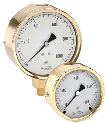 Picture of Noshok 25-300-10000-psi 1/4" NPT, 0 to 10000 PSI, Die-Cast Brass Bottom Connection, 2-1/2" White Aluminum Dial, Glycerin Filler, Die-Cast Brass Case, Single Scale, Differential, Pressure Gauge