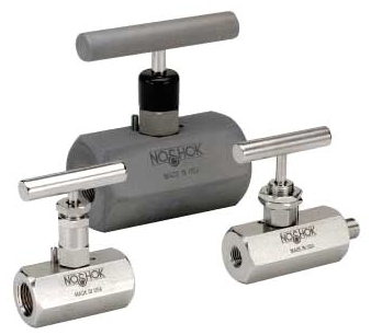 Picture of Noshok 410-MFC 1-1/4", MPT x FPT, 0.438" Orifice, 10000 PSI at 200 Deg F, Zinc Nickel Plated, Steel, Threaded Bonnet, Standard, Hard Seat, Needle Valve