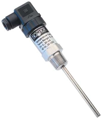 Picture of Noshok 800-0/200-1-1-8-8-060-6 1/2" MPT, 6" L Stem, 10 to 30 VDC, 4 to 20 mA, 0 to 200 Deg F, 316 Stainless Steel, 2-Wire, Temperature Transmitter