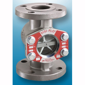 Picture of OPW 1421TF-0404 4" x 4", ASME Class 150 Flanged x ASME Class 150 Flanged, 200 PSIG, Carbon Steel Body, White PTFE Indicator, EPDM Seal, Standard Pressure/Temperature, Propeller, Sight Flow Indicator