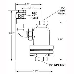 Picture of Spirax Saarco 72147 1/2" NPT Inlet, 200 PSIG, Cast Iron, Balanced Pressure, Thermostatic, Combination Vacuum Breaker/Air Vent